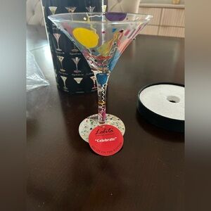 Lolita Celebrate Martini Glass - Handpainted Pink and Yellow NWT and Box